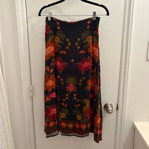 FARM Rio Black Maxi Skirt with Orange, Pink & Green Floral Print